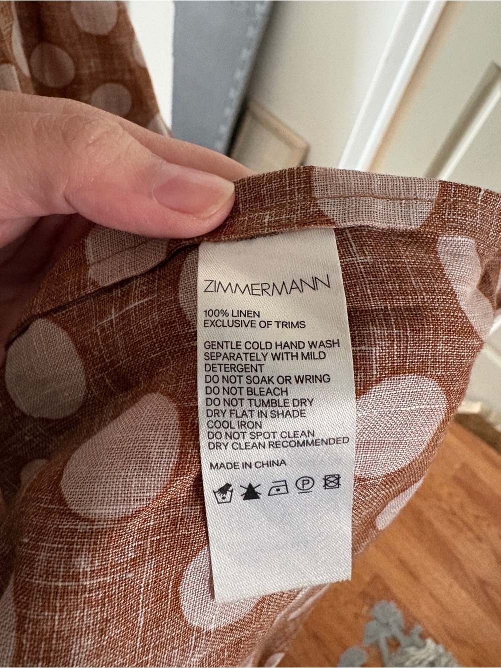 Zimmermann Brown Polka Dot Puff Sleeve linen Midi Dress - Picture 5 of 6